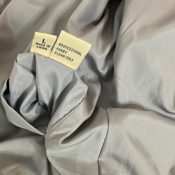 June Grey Reversible Rabbit Fur Jacket Leather Trim/polyester Side Jacket Size L - Picture 11 of 16